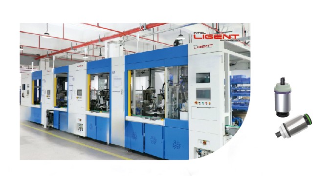 Assembly and testing line for automotive air spring stiffness valve